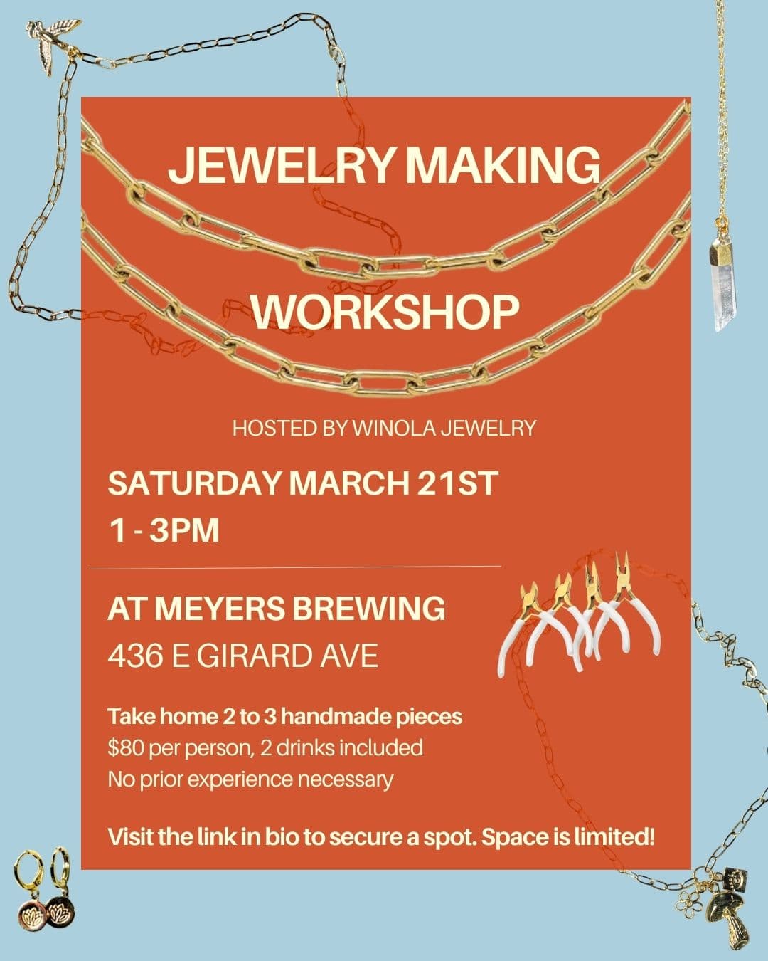 Jewelry Making Workshop at Meyers Brewing